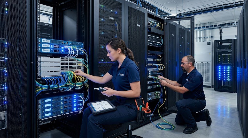 Engineers deploying network infrastructure